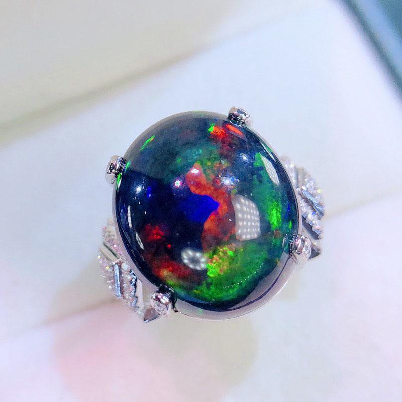 14K WHITE GOLD 12.9 CTW NATURAL OPAL & DIAMOND RING (1 of 7)