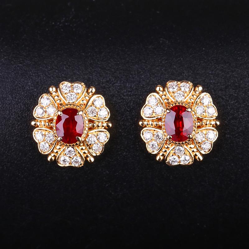 14K ROSE GOLD 0.81 CTW VIVID RED NATURAL RUBY & DIAMOND EARRINGS (1 of 5)