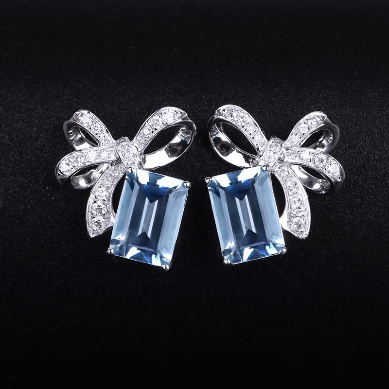 14K WHITE GOLD 1.654 CTW NATURAL AQUAMARINE & DIAMOND EARRINGS (1 of 5)