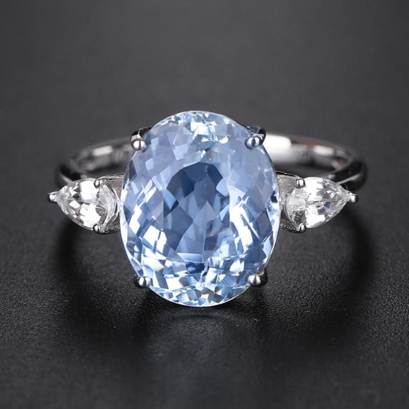 14K WHITE GOLD 4.71 CTW VIVID BLUE NATURAL AQUAMARINE & NATURAL SAPPHIRE RING (1 of 5)