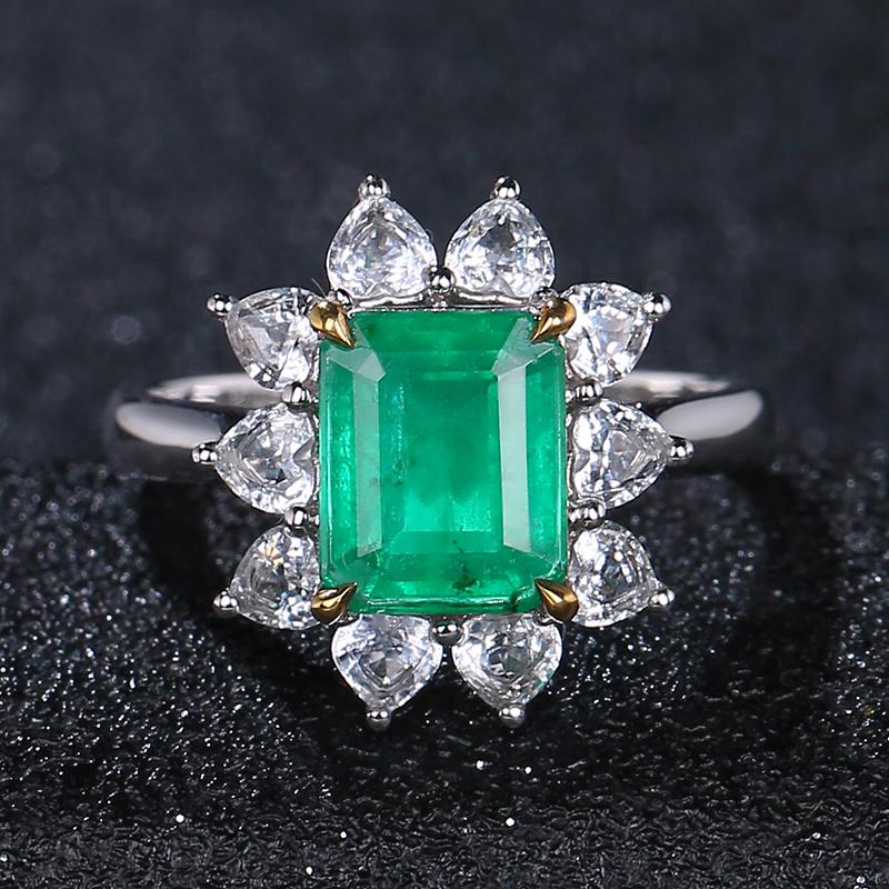 14K WHITE GOLD 3.22 CTW VIVID GREEN NATURAL EMERALD & NATURAL SAPPHIRE RING (1 of 8)