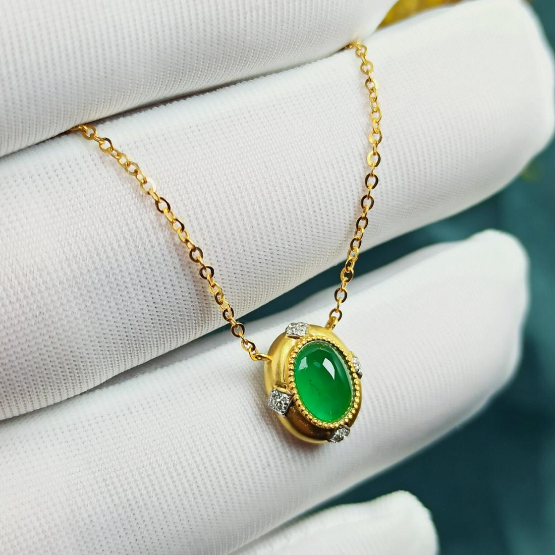 14K Yellow Gold 0.848 CTW Emerald & Diamond Necklace (1 of 6)
