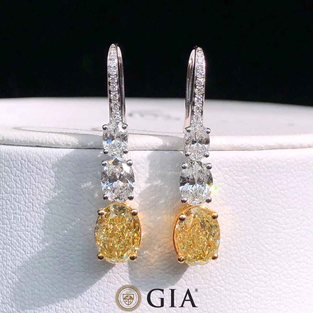 14K WHITE GOLD 4.54 CTW YELLOW DIAMOND & DIAMOND EARRINGS (1 of 6)