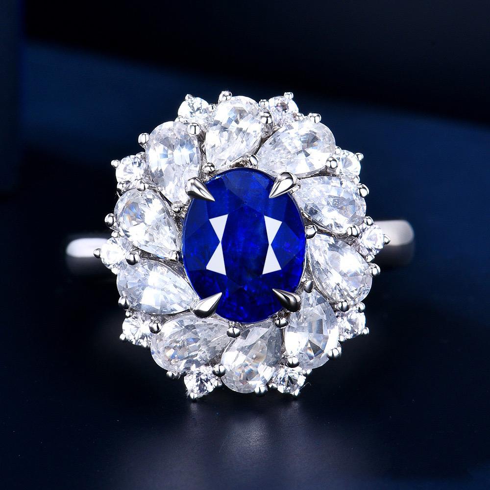 14K WHITE GOLD 3.69 CTW NATURAL SAPPHIRE & DIAMOND RING/PENDANT (1 of 3)