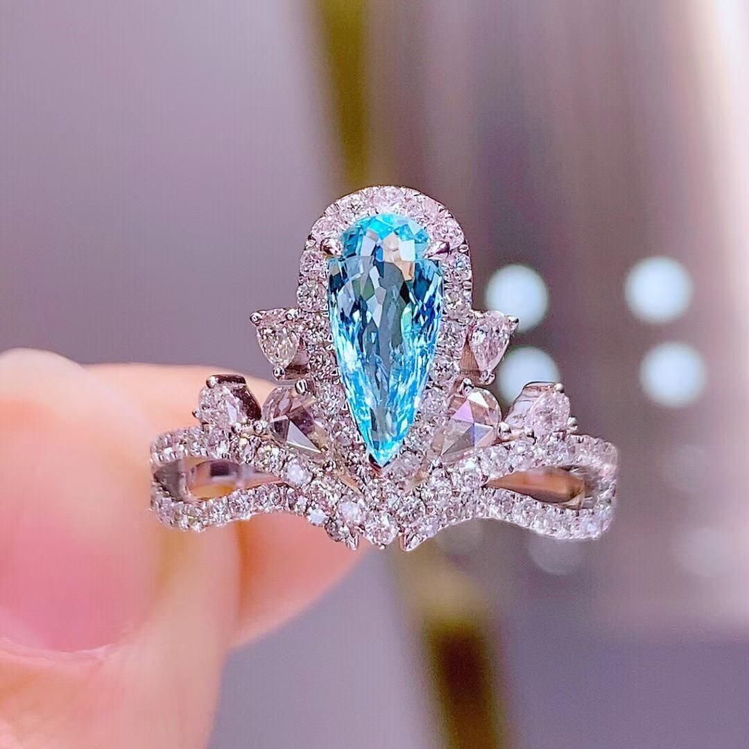 14K White Gold 1.2 CT Paraiba Tourmaline & Diamond Ring (1 of 9)