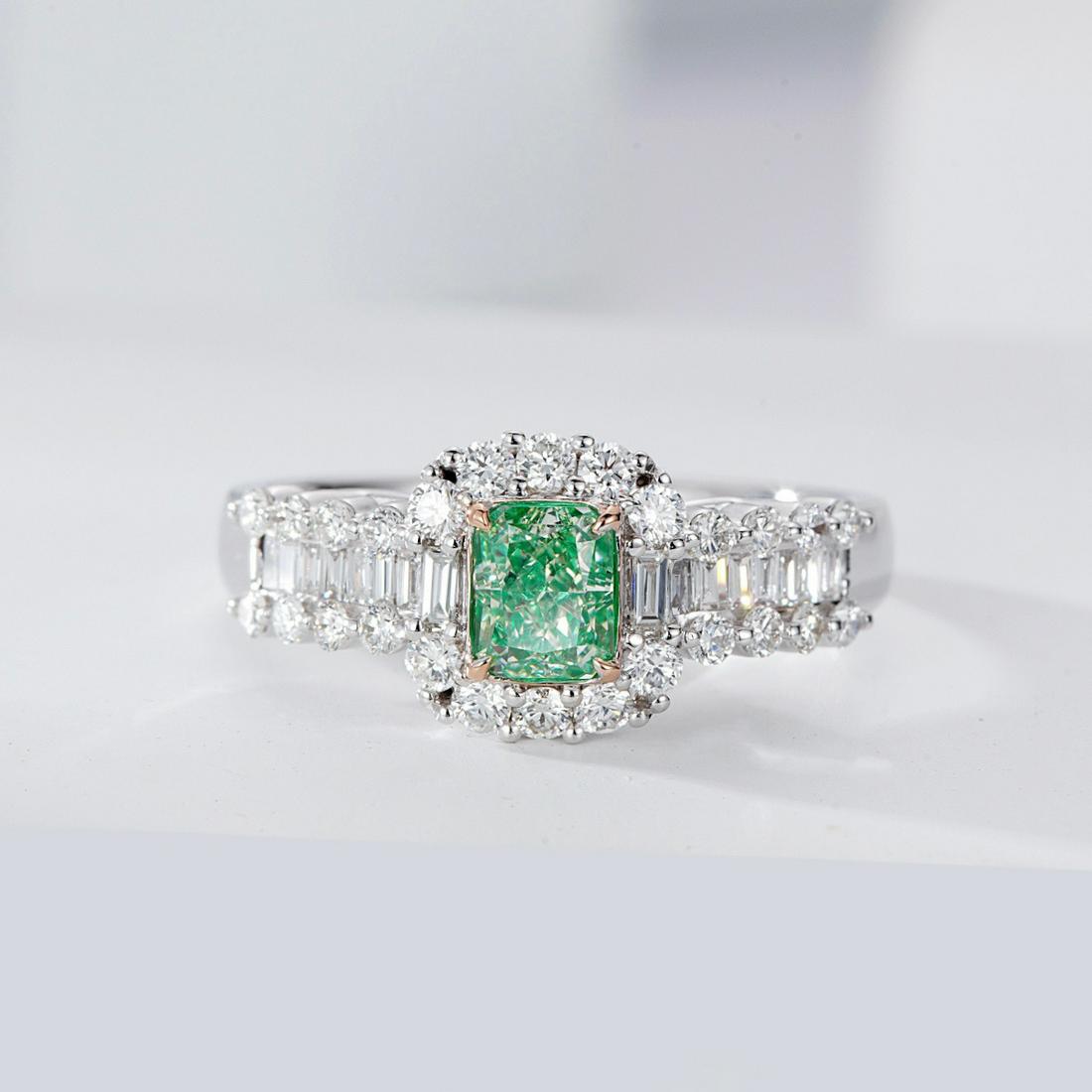 14K WHITE GOLD 1.09 CTW GREEN DIAMOND & DIAMOND RING (1 of 6)
