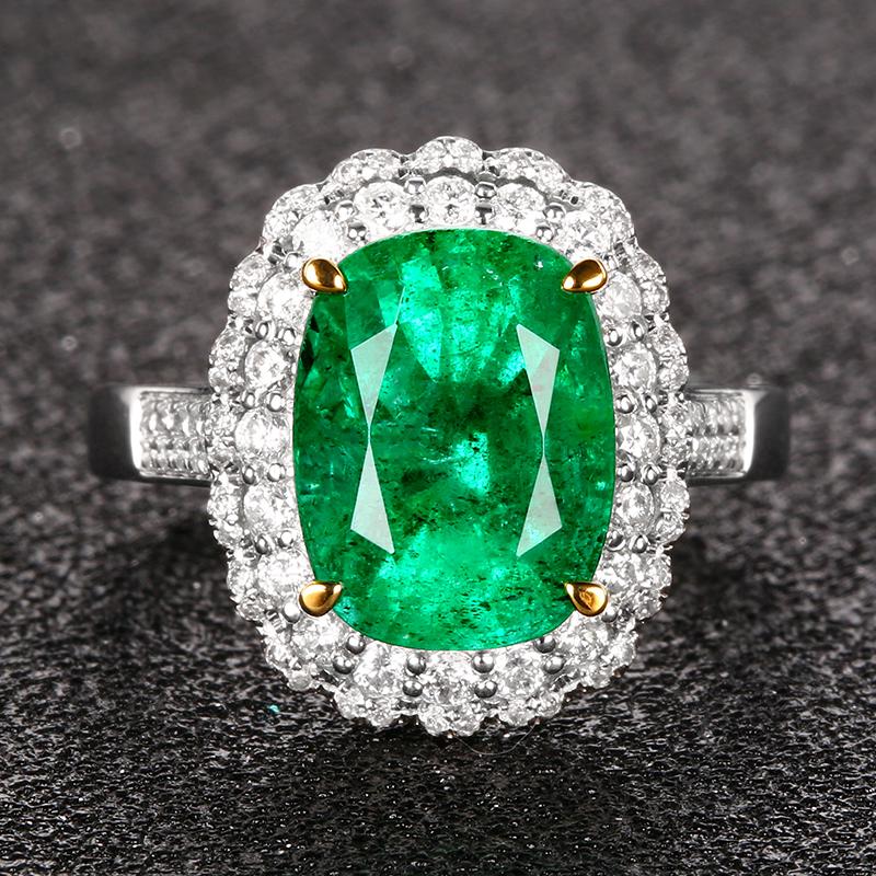 14K GOLD 5.50 CTW VIVID GREEN NATURAL EMERALD & DIAMOND RING (1 of 6)