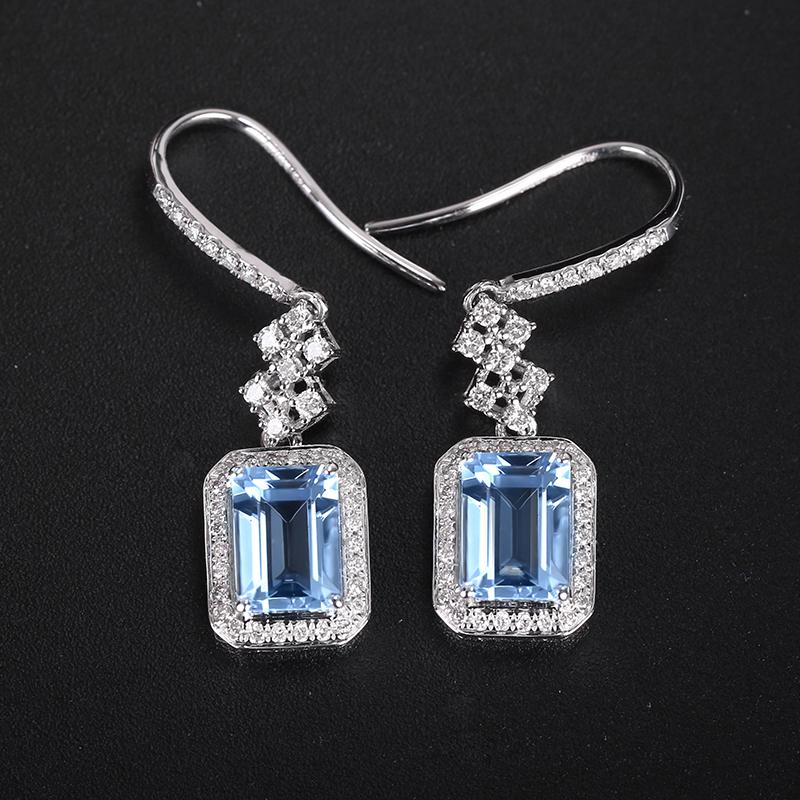 14K GOLD 2.03 CTW VIVID BLUE NATURAL AQUAMARINE & DIAMOND EARRINGS (1 of 5)