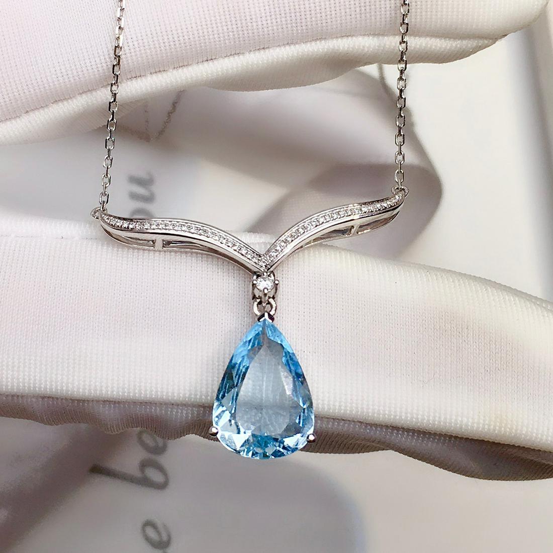 14K GOLD 2.3 CT VIVID BLUE NATURAL AQUAMARINE & DIAMOND PENDANT (1 of 10)