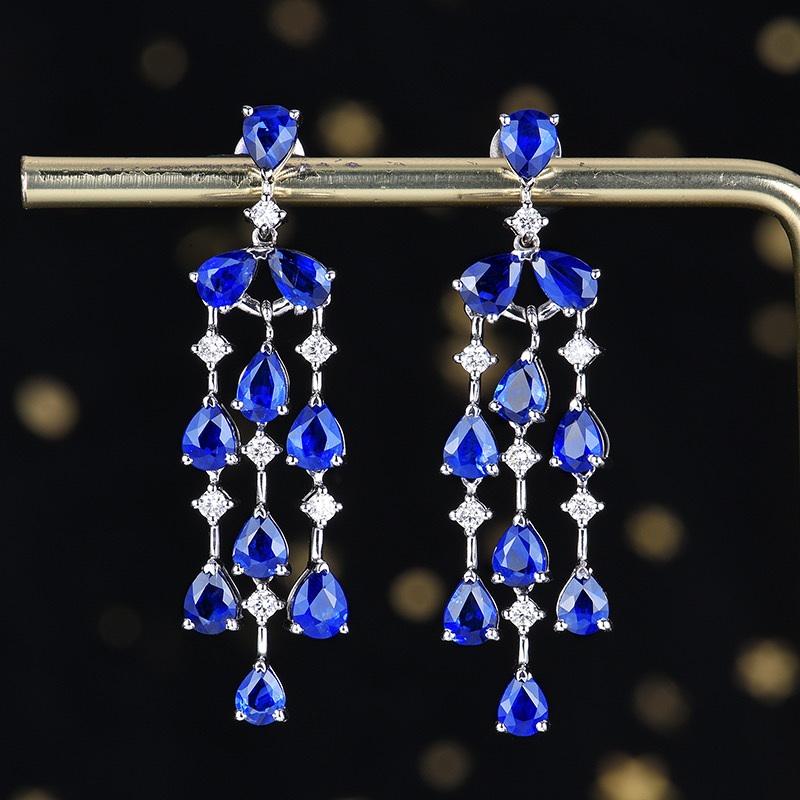 14K GOLD 5.22 CTW NATURAL SAPPHIRE & DIAMOND EARRINGS (1 of 5)