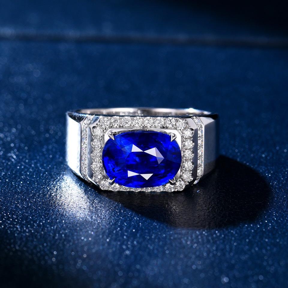 14K GOLD 5.5 CTW NATURAL SAPPHIRE & DIAMOND RING (1 of 9)