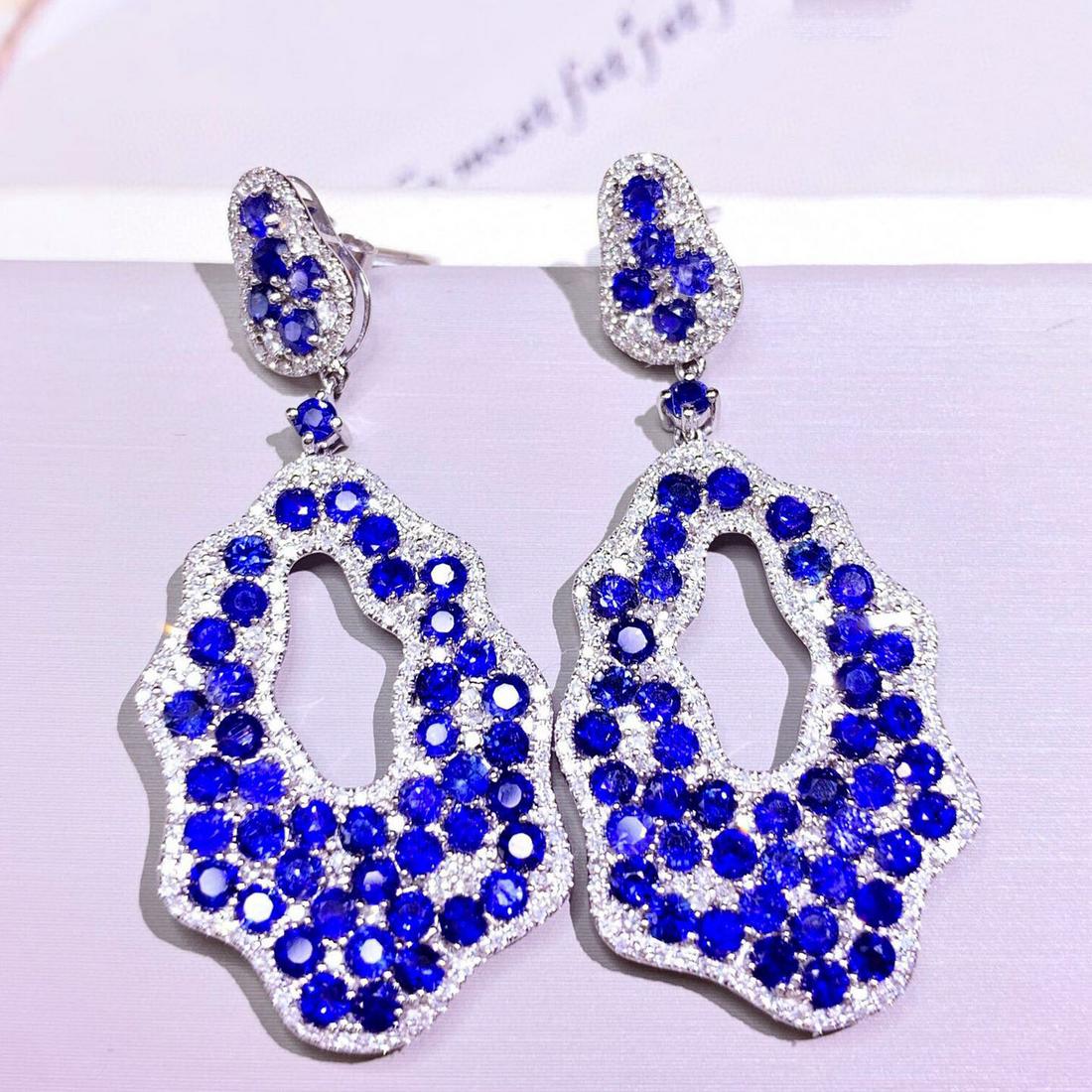 14K WHITE GOLD 6.34 CTW VIVID BLUE NATURAL SAPPHIRE & DIAMOND EARRINGS (1 of 6)