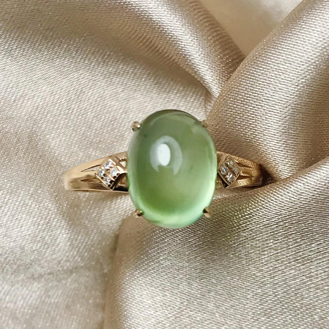 14K Rose Gold 4.4 CT Prehnite & Diamond Ring (1 of 5)
