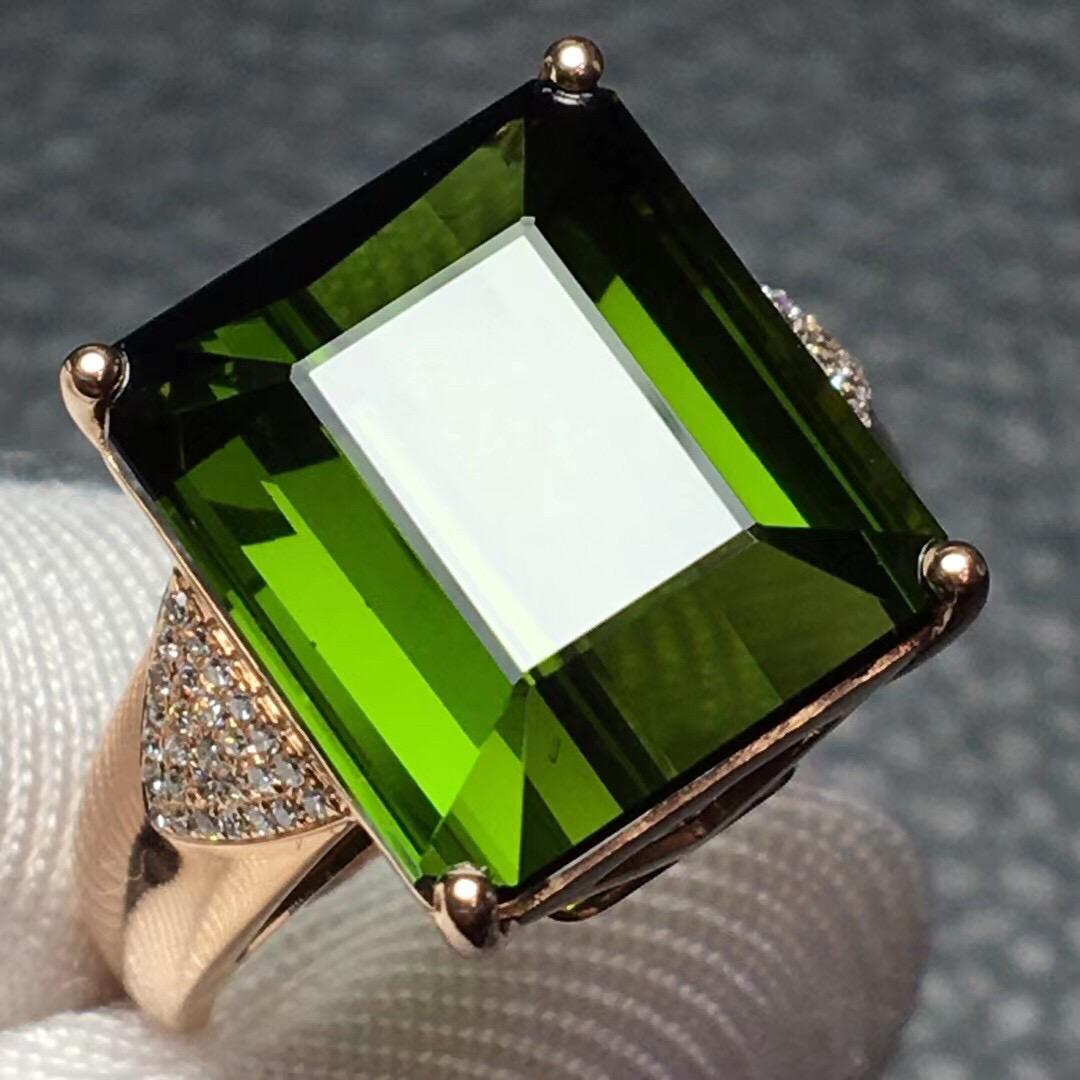 14K Yellow Gold 11 CT Tourmaline & Diamond Ring (1 of 6)