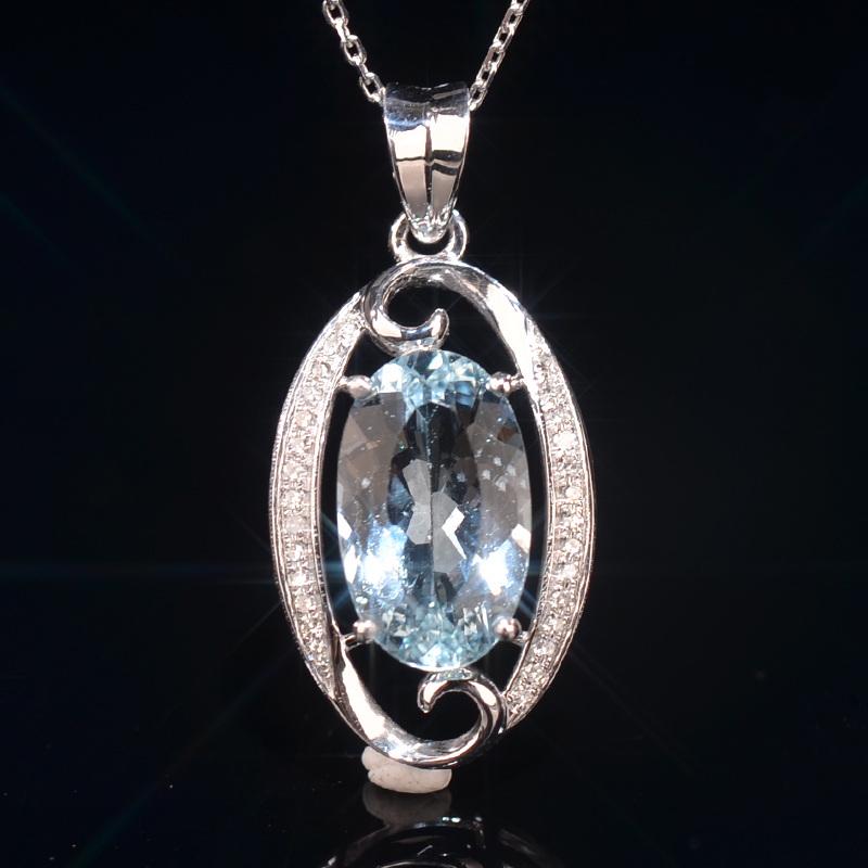 14K GOLD 2.03 CTW VIVID BLUE NATURAL AQUAMARINE & DIAMOND PENDANT (1 of 5)