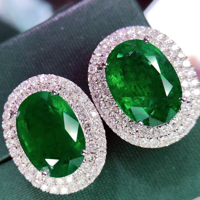 14K White Gold 9.8 CTW Emerald & Diamond Earrings (1 of 6)