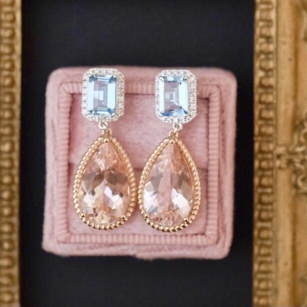 14K Gold 9.32 CTW Aquamarine & Morganite & Diamond Earrings (1 of 11)