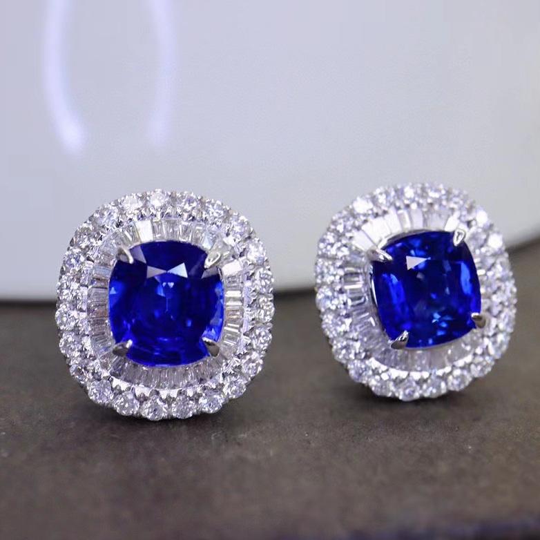 14K WHITE GOLD 2.17 CTW NATURAL SAPPHIRE & DIAMOND EARRINGS (1 of 6)