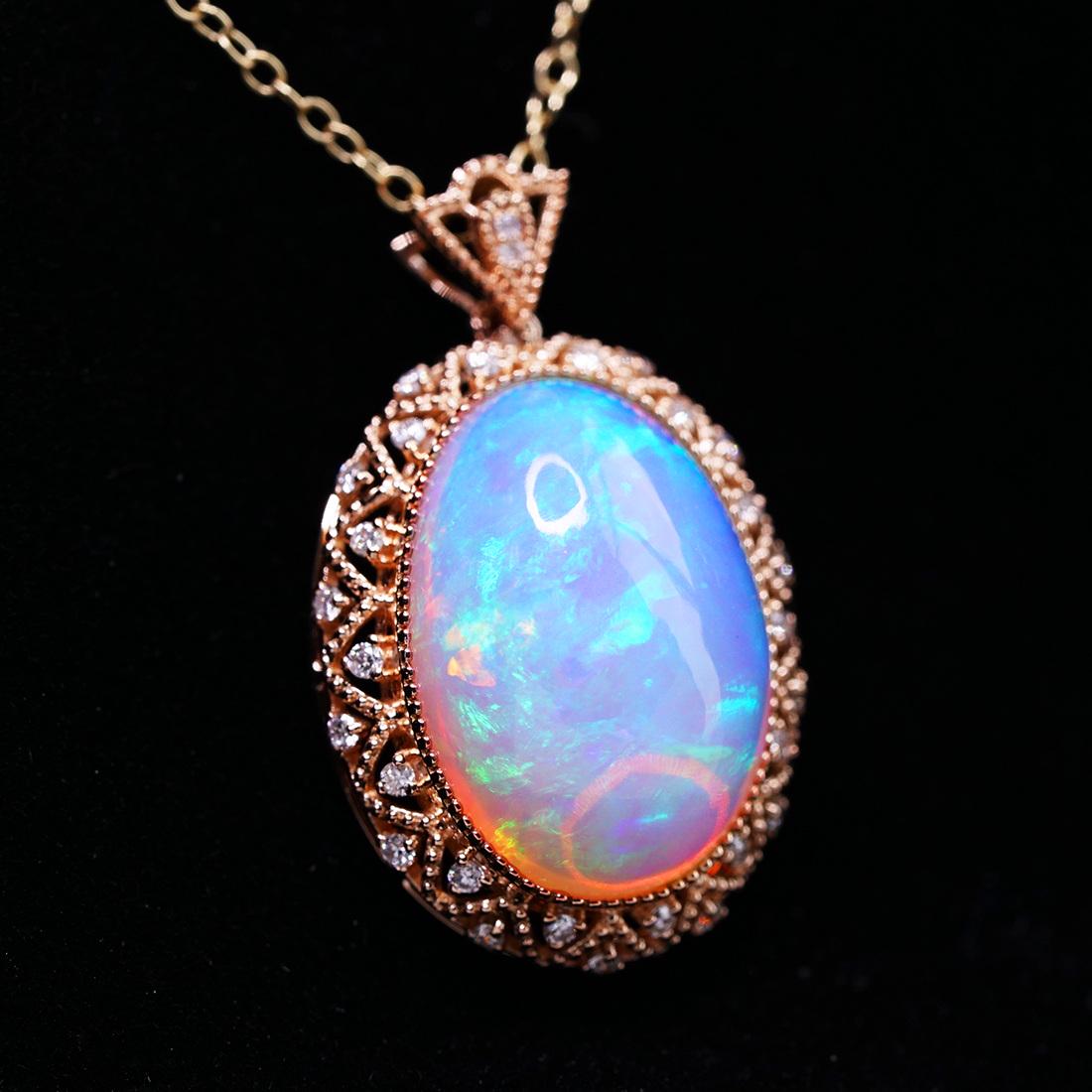 14K GOLD 7.3 CT NATURAL OPAL & DIAMOND PENDANT (1 of 12)