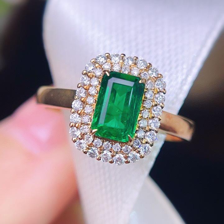 14K GOLD 1.14 CTW VIVID GREEN NATURAL EMERALD & DIAMOND RING (1 of 9)