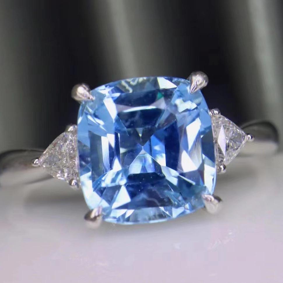 14K WHITE GOLD 2.34 CTW VIVID BLUE NATURAL AQUAMARINE & DIAMOND RING (1 of 6)