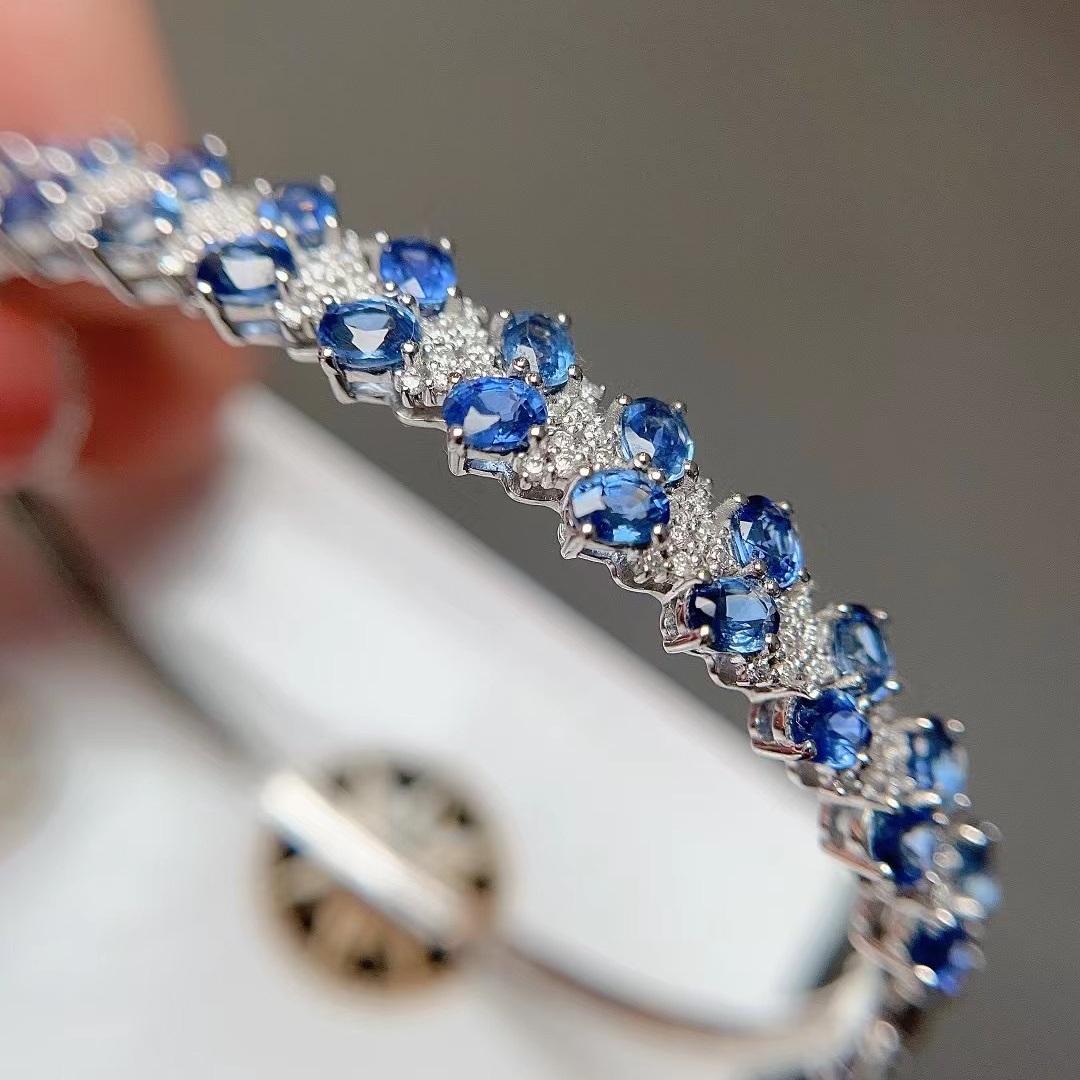14K WHITE GOLD 7.32 CTW NATURAL SAPPHIRE & DIAMOND BANGLE (1 of 5)