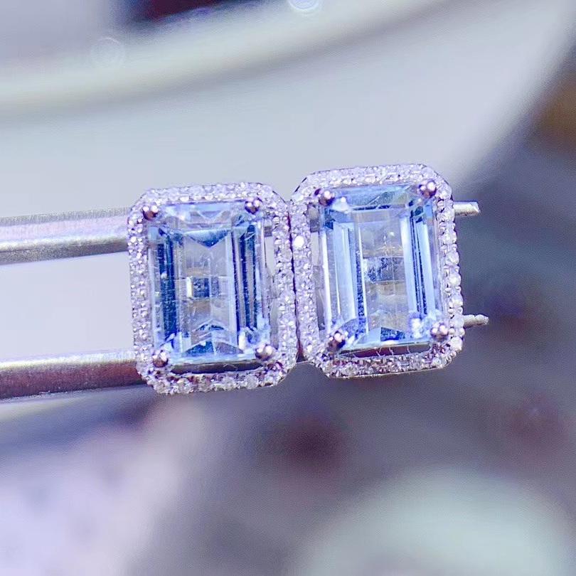 14K WHITE GOLD 2.80 CT NATURAL AQUAMARINE & DIAMOND EARRINGS (1 of 6)