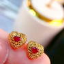 14K YELLOW GOLD 0.40 CT NATURAL RUBY EARRINGS