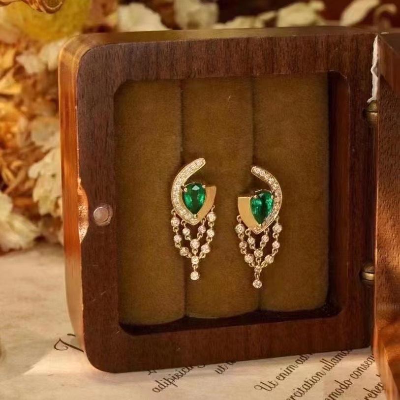 14K WHITE GOLD 1.00 CT VIVID GREEN NATURAL EMERALD & DIAMOND EARRINGS (1 of 4)