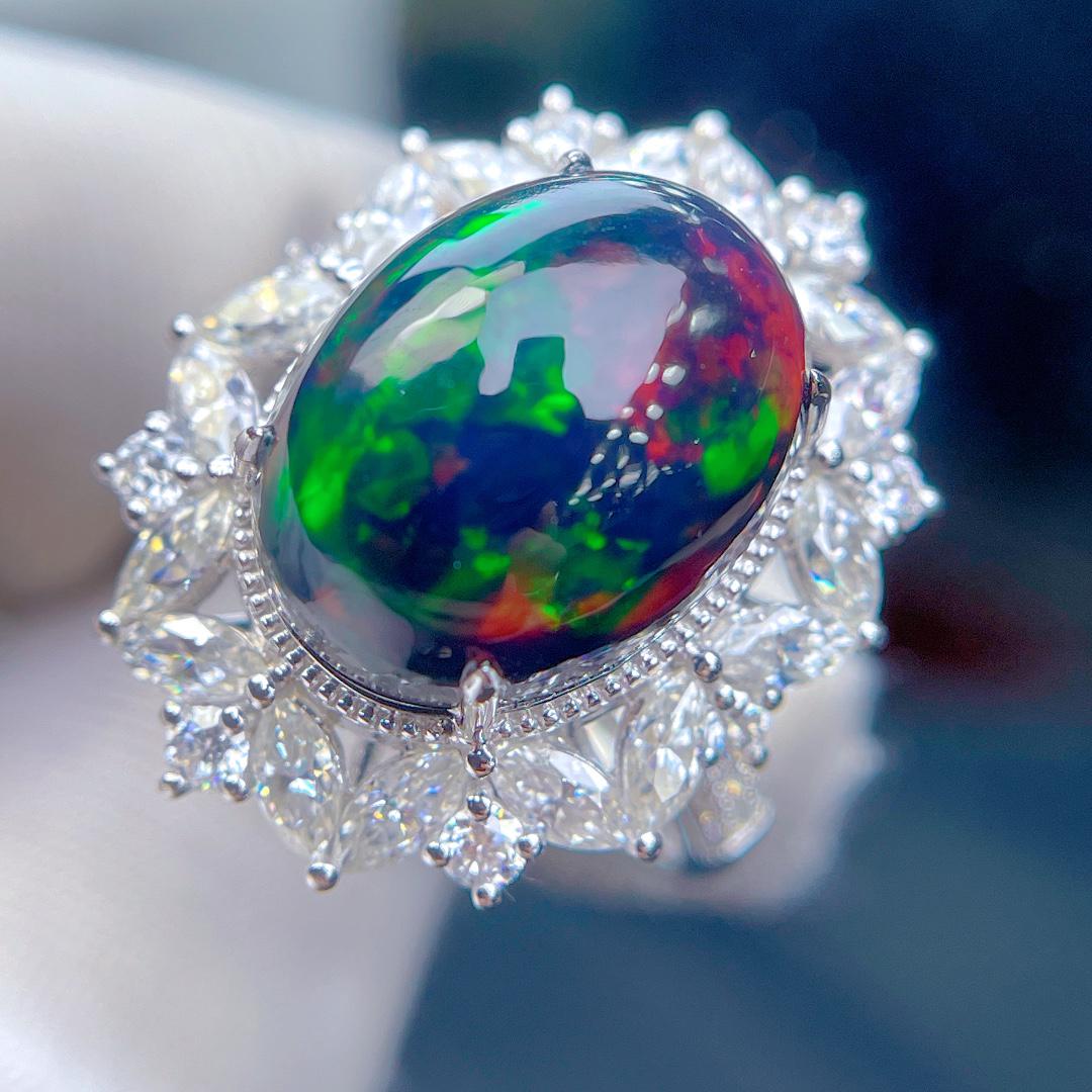 14K WHITE GOLD 6.75 CT NATURAL OPAL & DIAMOND RING (1 of 6)