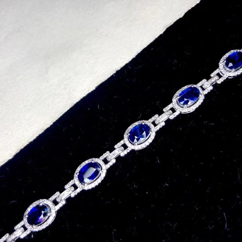 14K WHITE GOLD 7.44 CTW NATURAL SAPPHIRE & DIAMOND BRACELET (1 of 6)