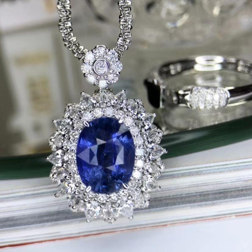 14K WHITE GOLD 5.562 CTW VIVID BLUE NATURAL SAPPHIRE & DIAMOND RING/PENDANT (1 of 4)