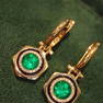 14K YELLOW GOLD 1.42 CTW VIVID GREEN NATURAL EMERALD & DIAMOND EARRINGS