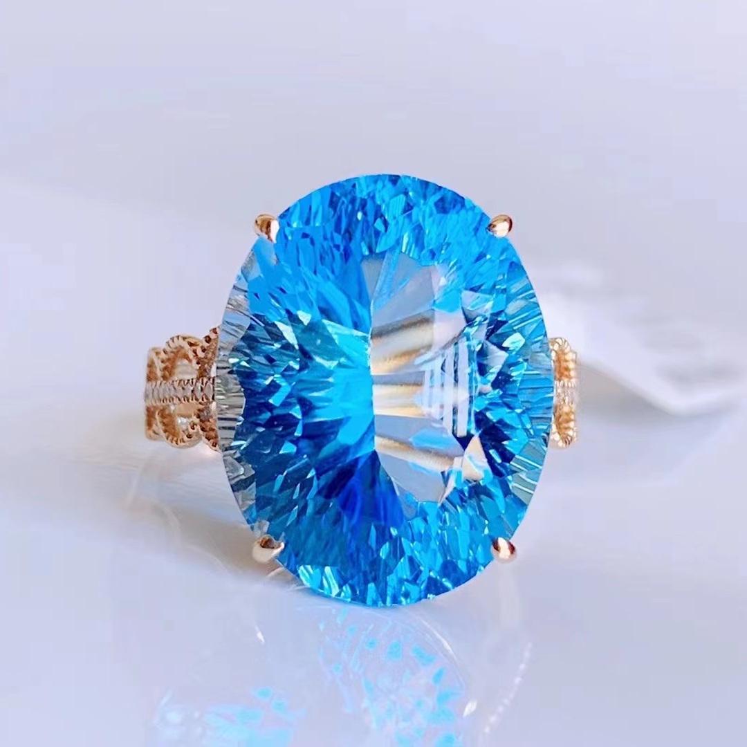 14K YELLOW GOLD 15.00 CT NATURAL TOPAZ & DIAMOND RING (1 of 7)
