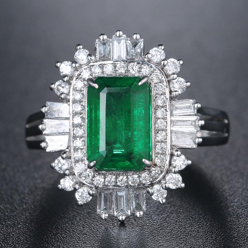 14K GOLD 1.5 CT VIVID GREEN NATURAL EMERALD & DIAMOND RING (1 of 6)