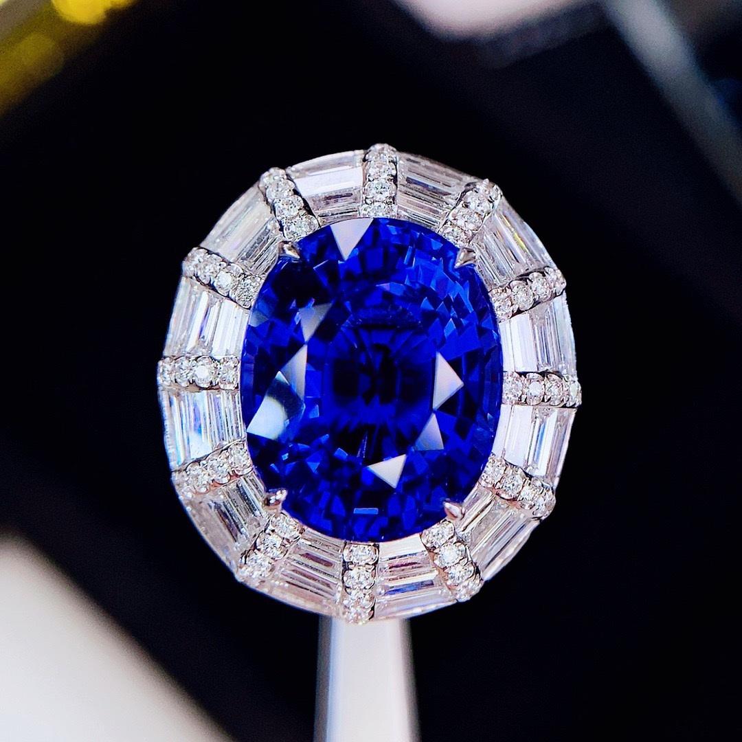 14K WHITE GOLD 5.78 CTW VIVID BLUE NATURAL TANZANITE & DIAMOND RING/PENDANT (1 of 8)