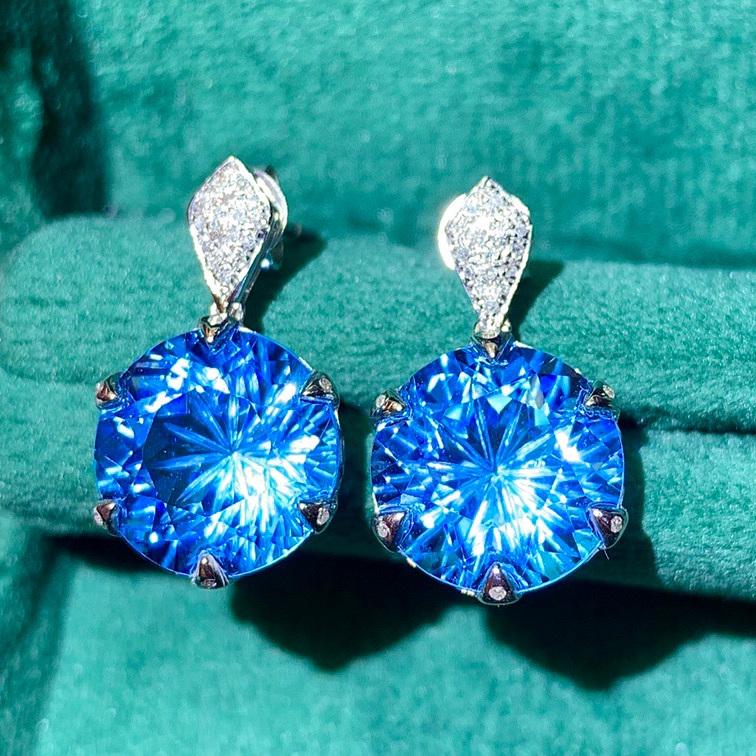 14K WHITE GOLD 13.10 CTW NATURAL TOPAZ & DIAMOND EARRINGS (1 of 7)