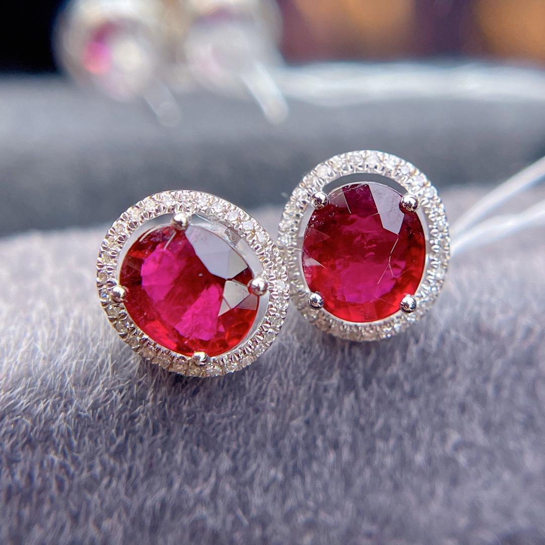 14K WHITE GOLD 1.80 CT NATURAL TOURMALINE & DIAMOND EARRINGS (1 of 7)