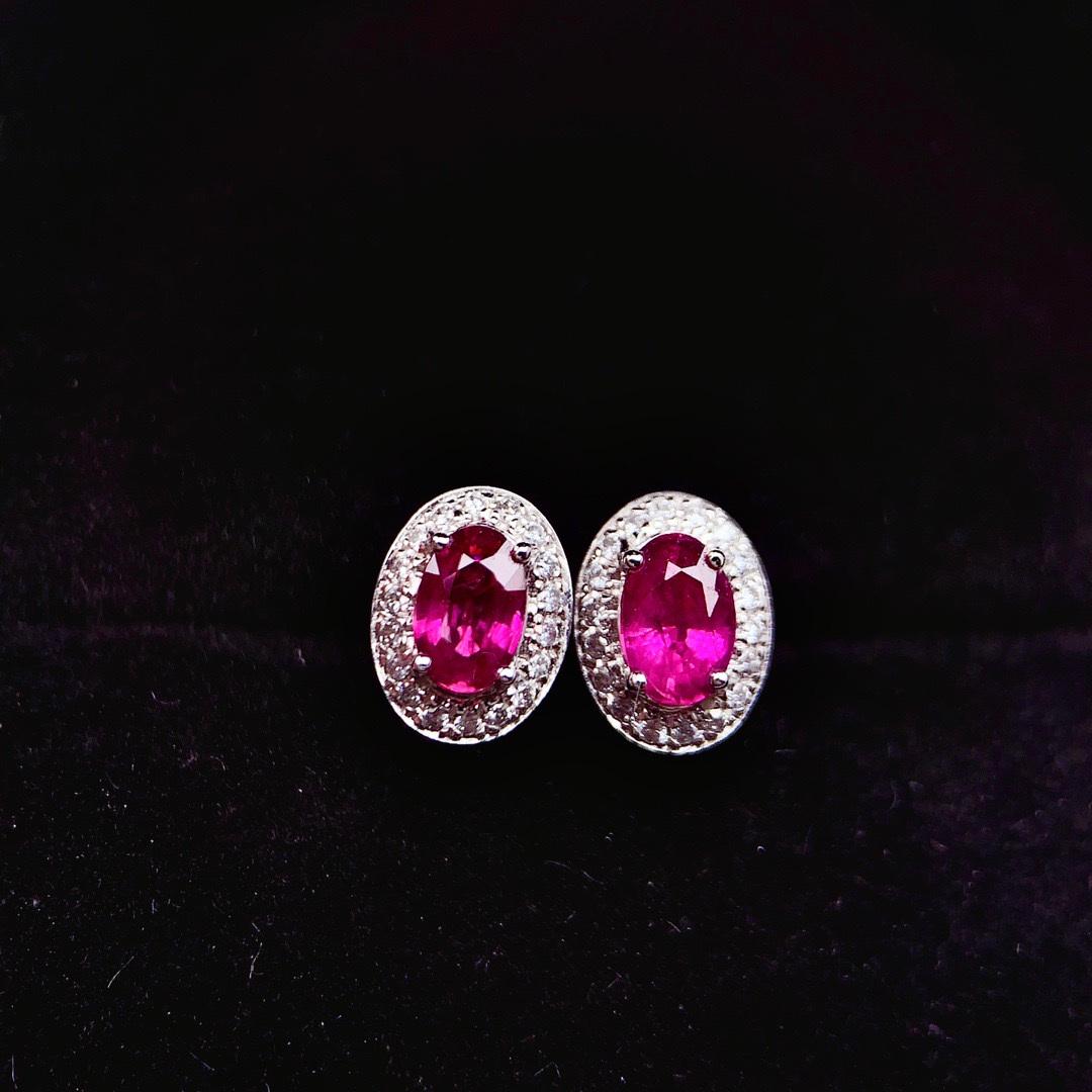 14K WHITE GOLD 0.654 CTW NATURAL RUBY & DIAMOND EARRINGS (1 of 7)