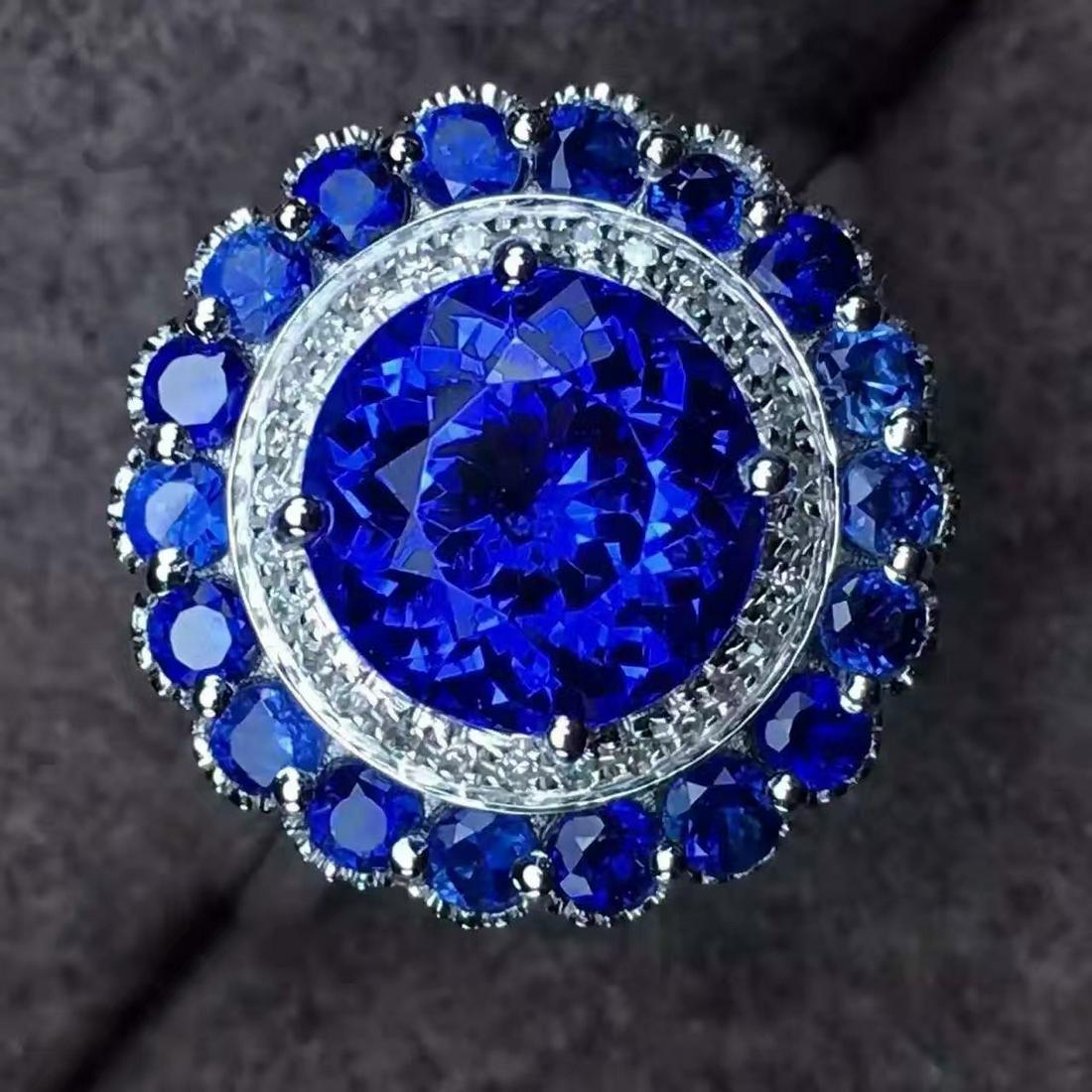 14K GOLD 3.5 CT NATURAL NATURAL TANZANITE & NATURAL  SAPPHIRE & DIAMOND RING (1 of 7)