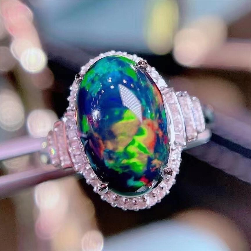 14K GOLD 5.05 CT NATURAL OPAL & DIAMOND RING (1 of 7)