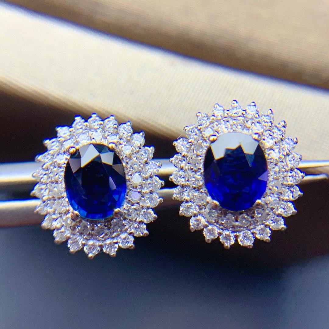 14K GOLD 1.52 CT NATURAL SAPPHIRE & DIAMOND EARRINGS (1 of 6)