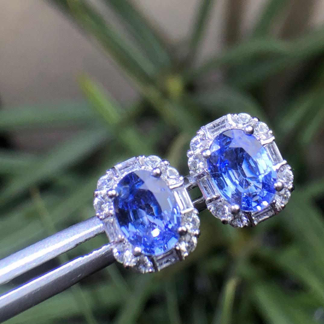 14K GOLD 1.7 CT NATURAL SAPPHIRE & DIAMOND EARRINGS (1 of 7)