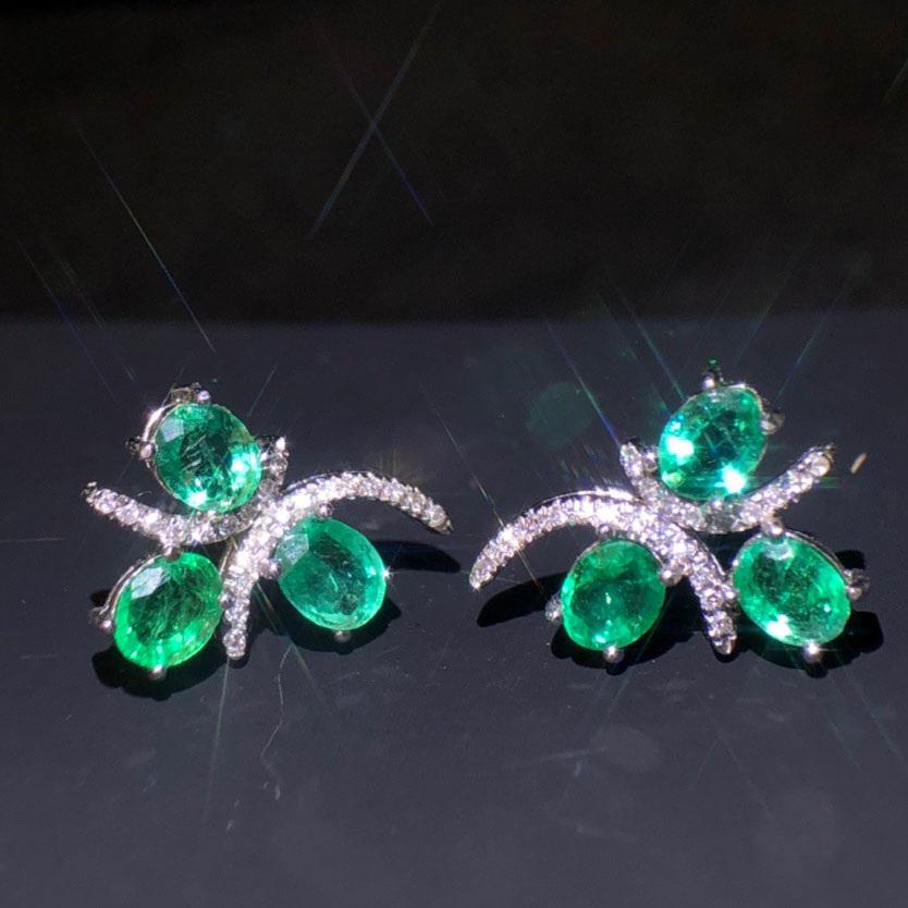 14K GOLD 1.45 CT NATURAL EMERALD & DIAMOND EARRINGS (1 of 6)
