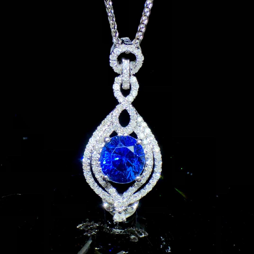14K GOLD 1.25 CT NATURAL SAPPHIRE & DIAMOND PENDANT (1 of 7)