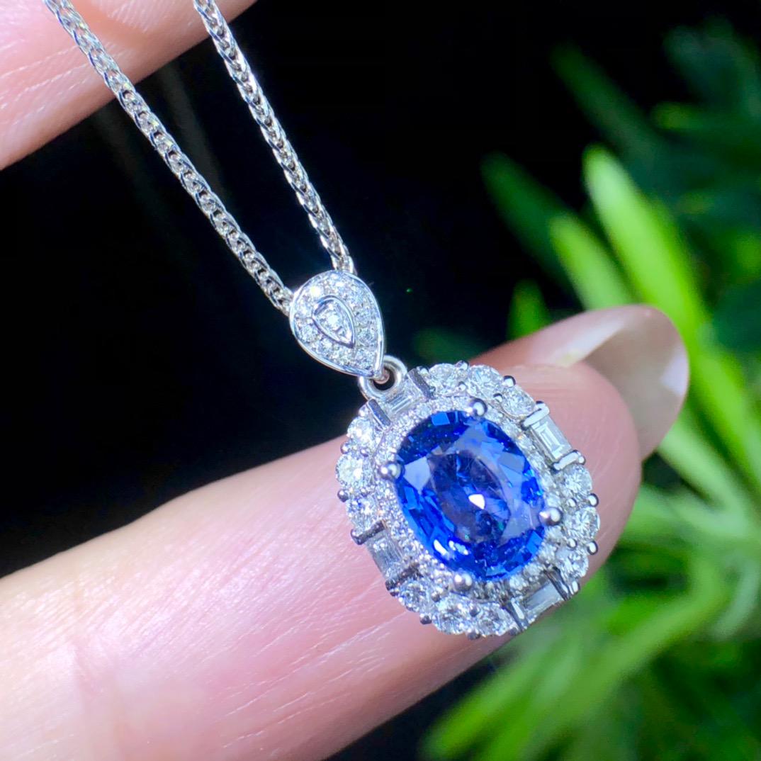 14K GOLD 1.49 CTW NATURAL SAPPHIRE & DIAMOND PENDANT (1 of 7)