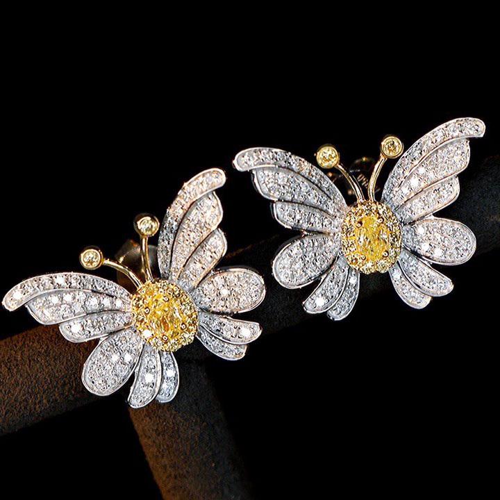 14K GOLD 0.80 CTW NATURAL YELLOW DIAMOND & DIAMOND EARRINGS (1 of 8)