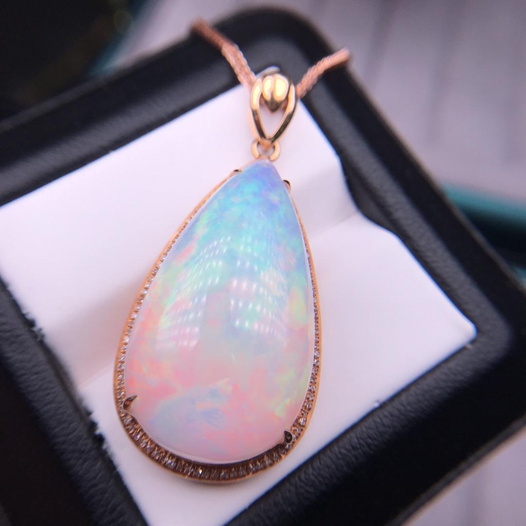 14K GOLD 20.3 CT NATURAL OPAL & DIAMOND PENDANT (1 of 7)