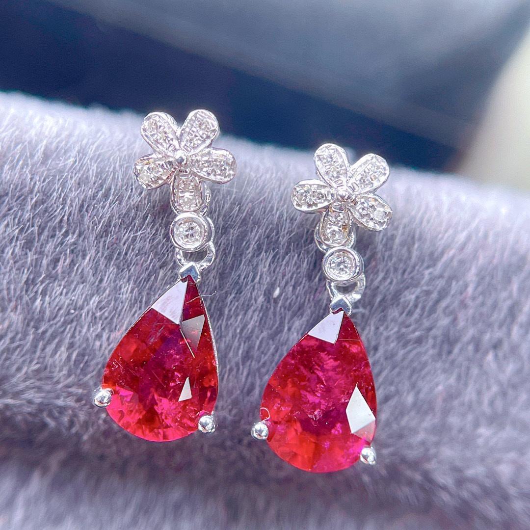 14K GOLD 1.8 CT NATURAL TOURMALINE & DIAMOND EARRINGS (1 of 7)