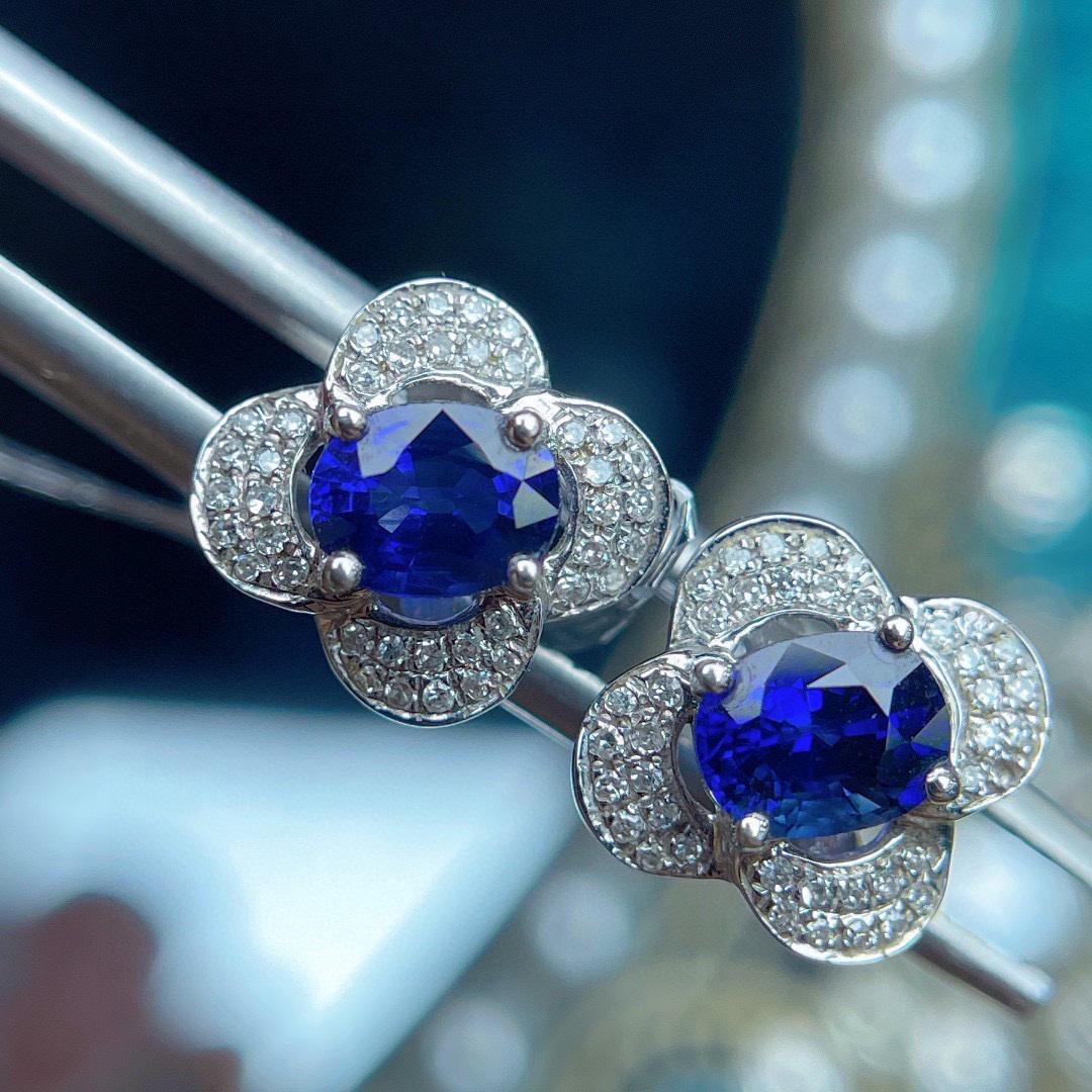 14K GOLD 1.28 CT NATURAL SAPPHIRE & DIAMOND EARRINGS (1 of 7)